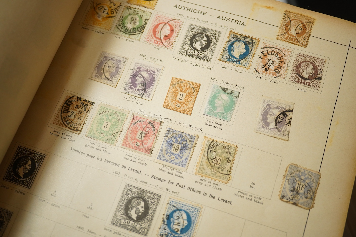A collection of stamp albums, unmounted stamps and empty stock sheets, including a Victorian stamp album edited by Richard Senf, containing a selection of mid 19th century stamps, including an incomplete run of plated pe
